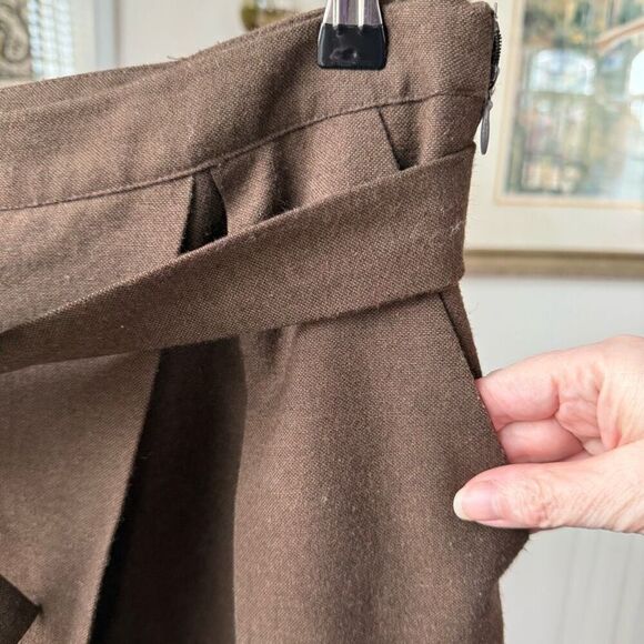 Luukaa Brown Trousers Taper Slightly Cropped Crossfront Tie Sash $180 12 - Picture 5 of 9